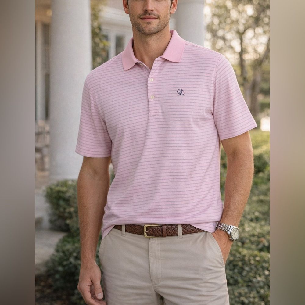 Vintage Peter Millar Pink Striped Polo Shirt Short Sleeve Cotton Size L
